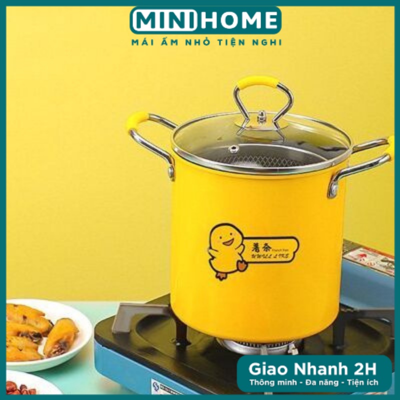 Nồi Chiên Ngập Dầu Mini Vịt Vàng Kèm Rổ Inox Cao Cấp (Nồi Cao 18cm)