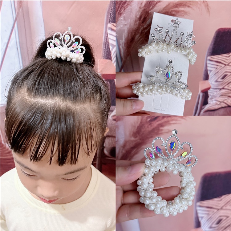 Dây buộc tóc vòng ngọc trai nhân tạo vương niệm cho bé, dây chun buộc tóc vương niệm đính đá ( giao ngẫu nhiên hình )