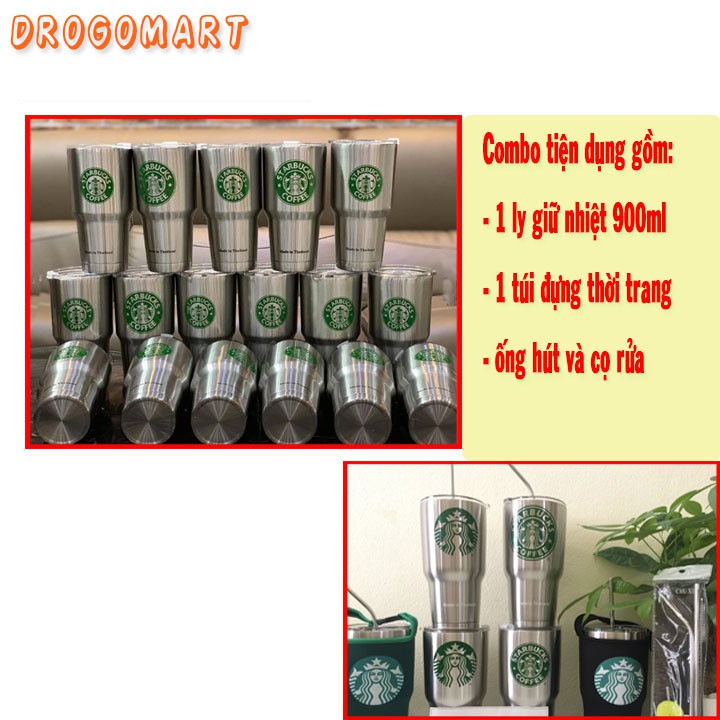 ( FREESHIP 99K ) Ly giữ nhiệt Starbuck Thái Lan 900ml ( Loại 1 ) tặng  ống hút + cọ rửa