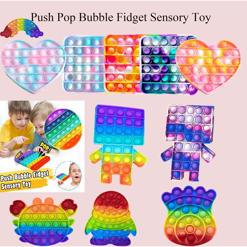 Đồ chơi bấm bong bóng giải tỏa căng thẳng độc đáo sáng tạo Pop It Tiktok Push Pop Fidget Toy Bubble Unicorn Rainbow Square Heart Đồ Chơi Stress Relief Special Needs Silent Classroom Tiktok Board Game Đồ Chơi Giáo Dục For Kids