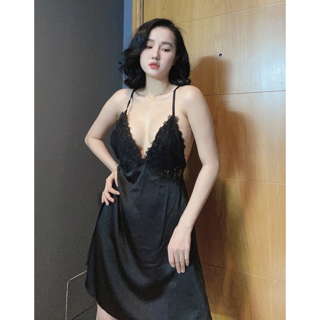 Đầm ngủ nữ sexy hở lưng quyến rũ gợi cảm phối ren mềm mịn thoáng mát AN11 - D'Lavia | BigBuy360 - bigbuy360.vn