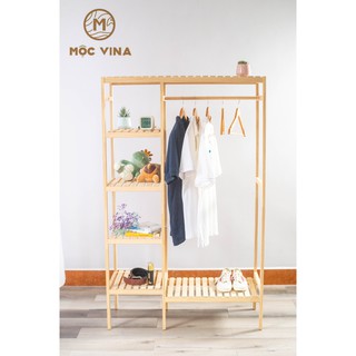 Tủ , Kệ Treo Quần Áo Lắp Ráp 2 Gian Double Hanger Gỗ Thông Tự Nhiên