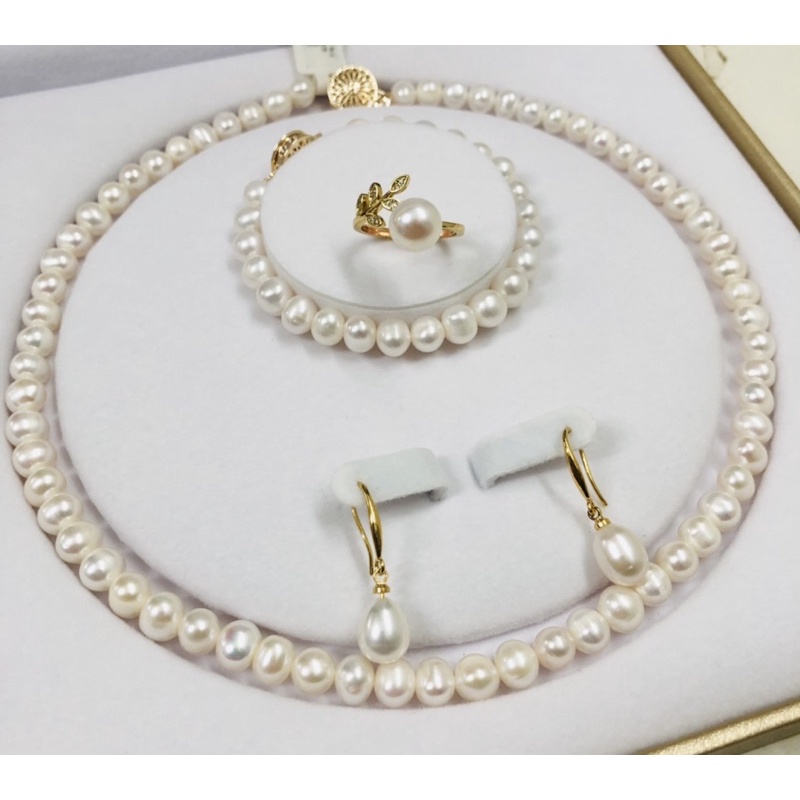 Bộ trang sức hạt 7-8ly 4 món màu trắng trẻ trung