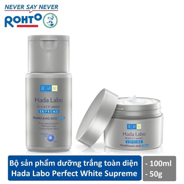 Bộ đôi dưỡng trắng toàn diện Hada Labo Perfect White Supreme (Dung Dịch 100ml + Kem Dưỡng 50g)