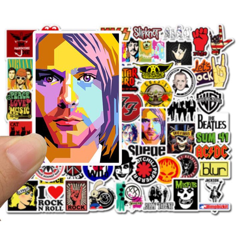 Bộ 52 Miếng Dán Nhóm Nhạc Rock And Roll Trang Trí Laptop / Xe Hơi