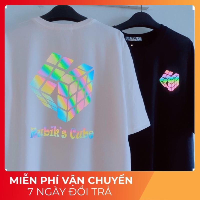 Áo thun tay lỡ phông Unisex nam nữ chất Cotton overszie đến 75kg fom rộng Rubiks Cube phản quang ATP 10