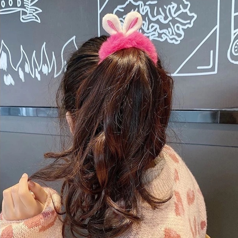 Chun buộc tóc hình tai thỏ xinh xắn, dây buộc tóc lông dễ thương phong cách hàn quốc
