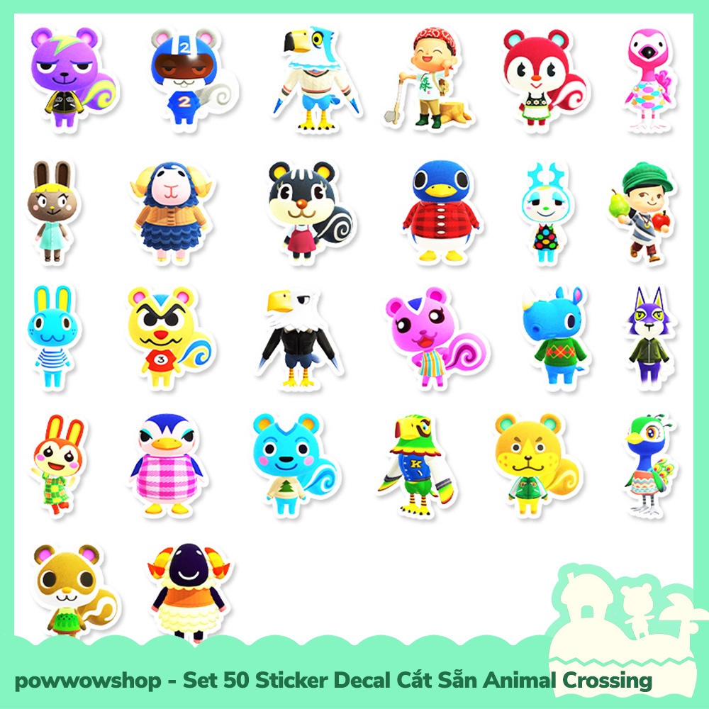 [Sẵn VN - Hỏa Tốc] Set 50 Sticker Mini Decal Dán Trang Trí Vật Dụng Mẫu Nhân Vật Game Animal Crossing Horizons Pose Bae