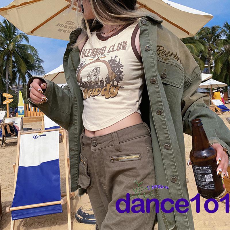 Áo Thun Nữ Sát Nách Cổ Tròn In Hình Động Vật Và Chữ dance1o1-Y2k