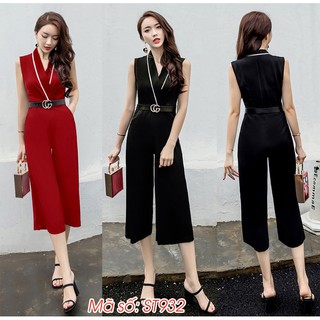 Jumsuit đồ bay Lửng cổ vest phối viền trắng xinh xắn(ko kèm belt)