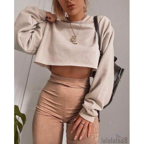 Áo thun croptop sọc ngang tay dài thời trang