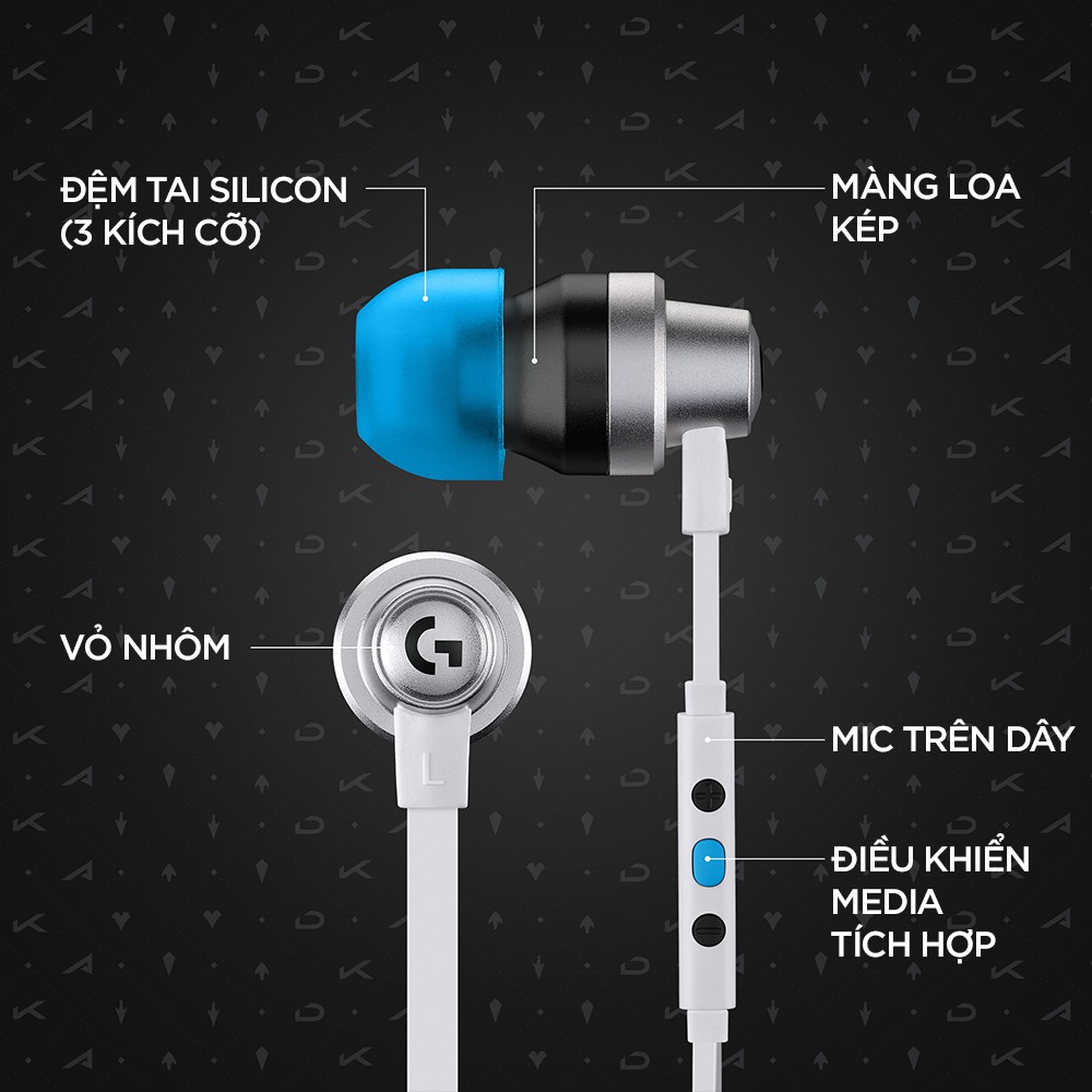 Tai nghe game in-ear Logitech G333 KDA - Dual Drivers, Jack 3.5mm, Mic, điều khiển trên dây