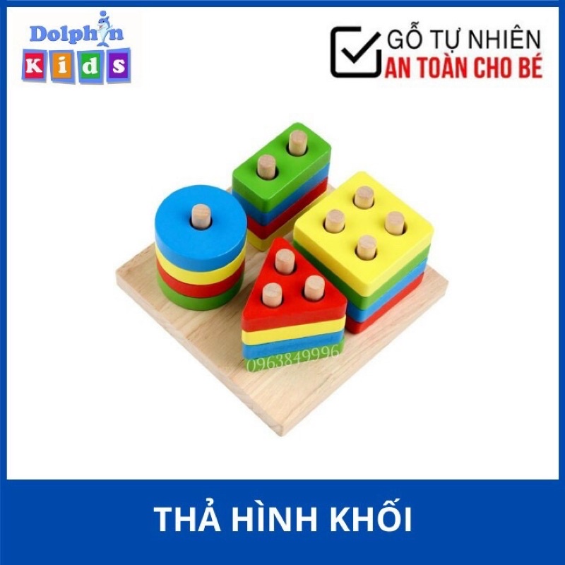 Đồ Chơi Gỗ Thả Hình 4 Trụ Vuông Tròn Tam Giác Chữ Nhật Cho Bé