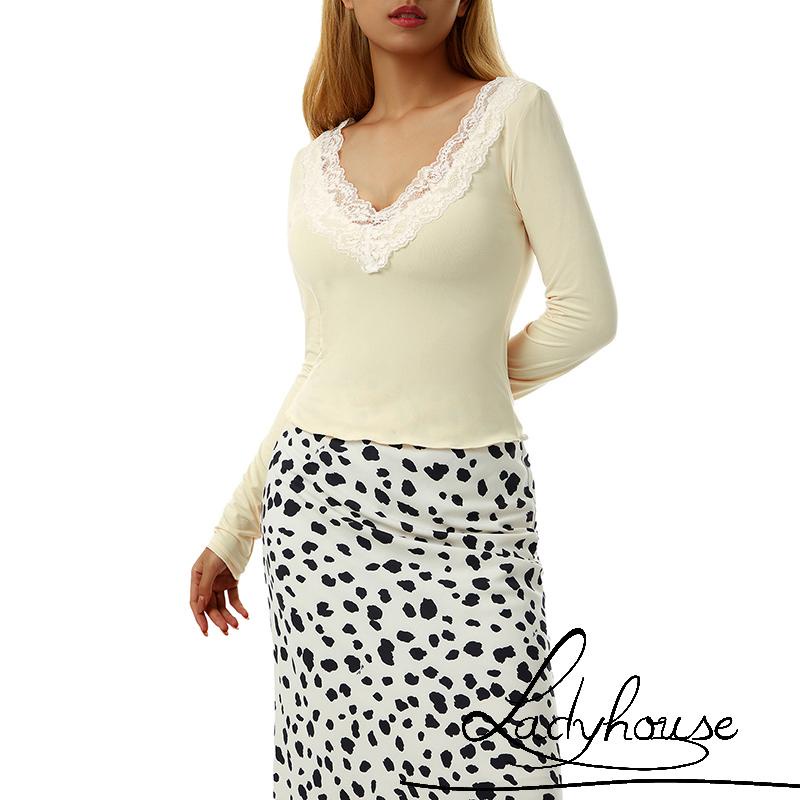 Áo kiểu tay dài cổ chữ V màu sắc thời trang xuân thu cho nữ