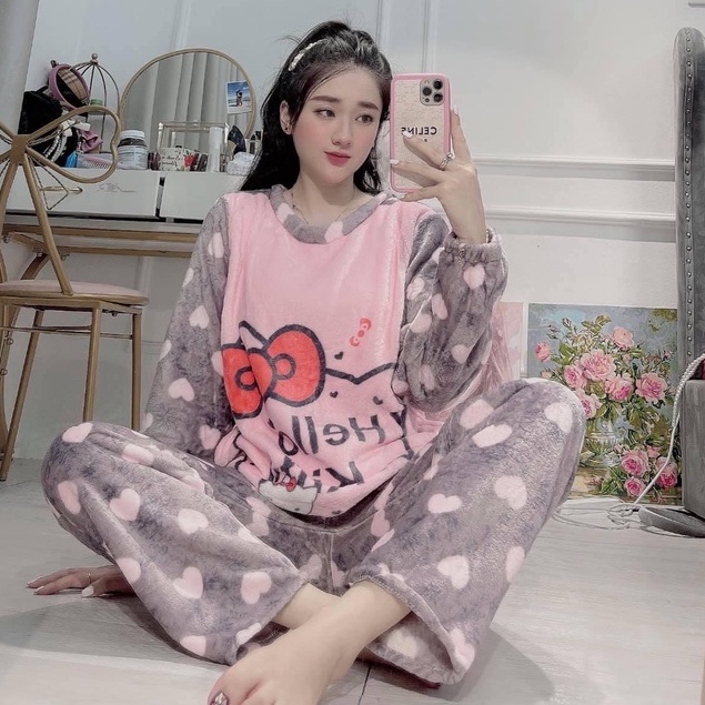 [BỘ PIJAMA] Bộ Đồ Ngủ Nữ Hình Dễ Thương-Set Quần Áo Mặc Ở Nhà Dài Tay Chất Lông Mềm Mịn | BigBuy360 - bigbuy360.vn