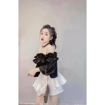 Áo bẹt vai bèo tay phồng nhún bèo cổ - B0Us0