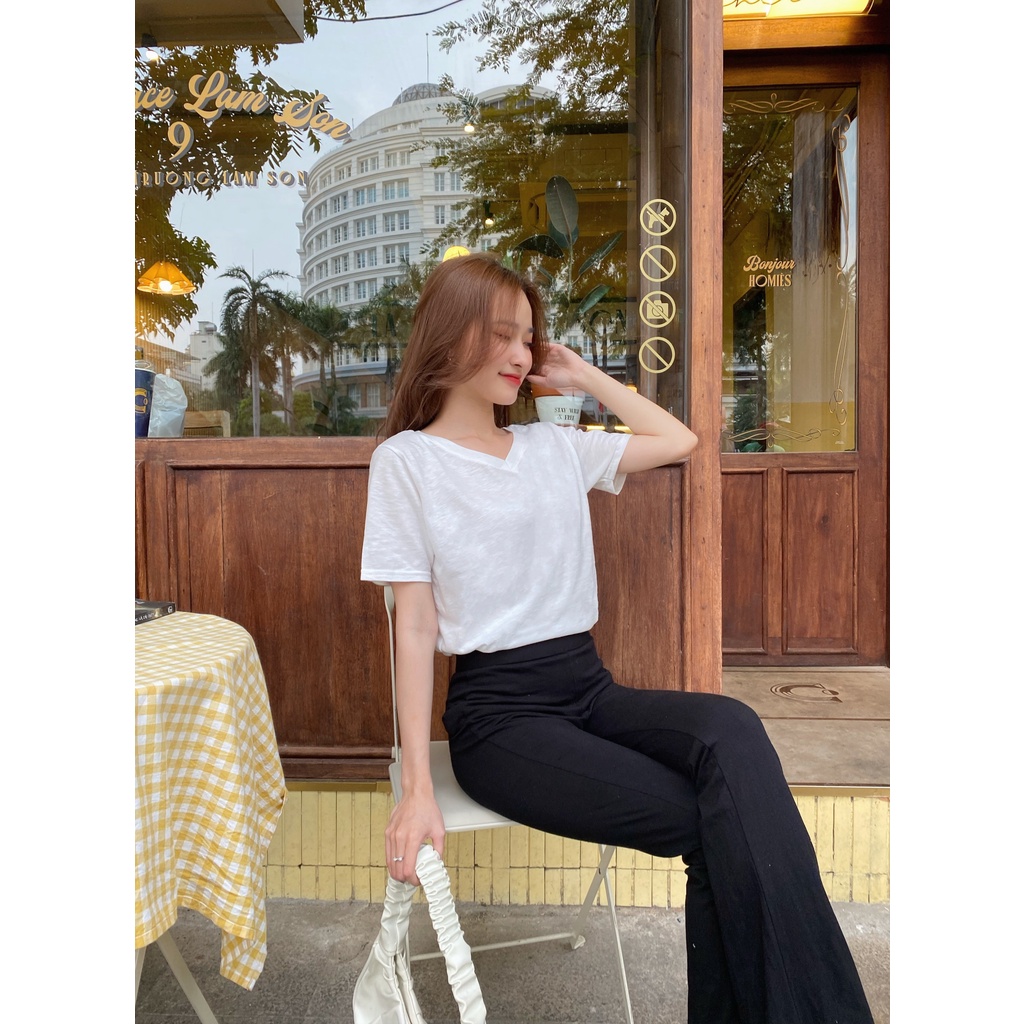 Áo thun xược cotton nữ cổ tim, cổ V
