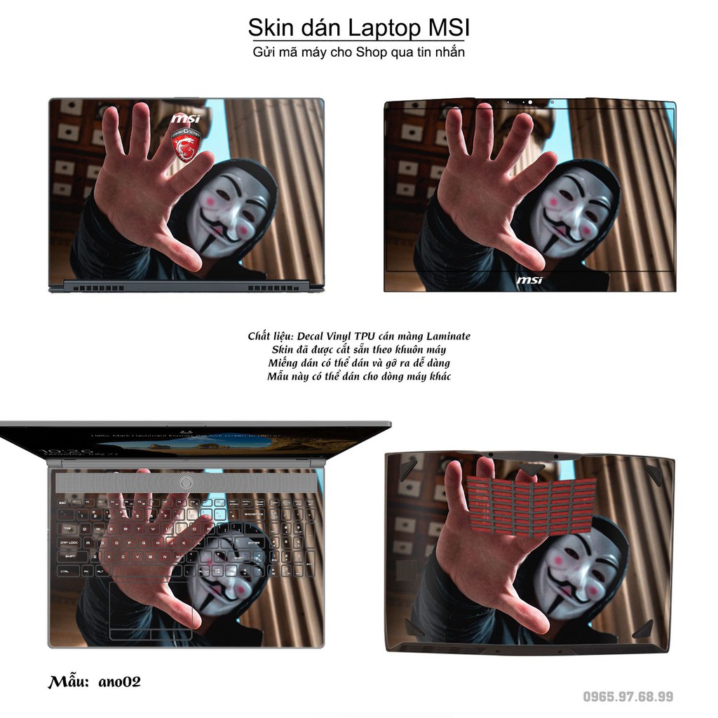 Skin dán Laptop MSI in hình Anonymous (inbox mã máy cho Shop)