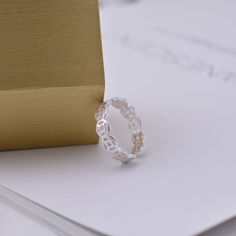 Nhẫn bạc TLEE bạc kim tiền mở trơn tài lộc TleeJewelry A0338