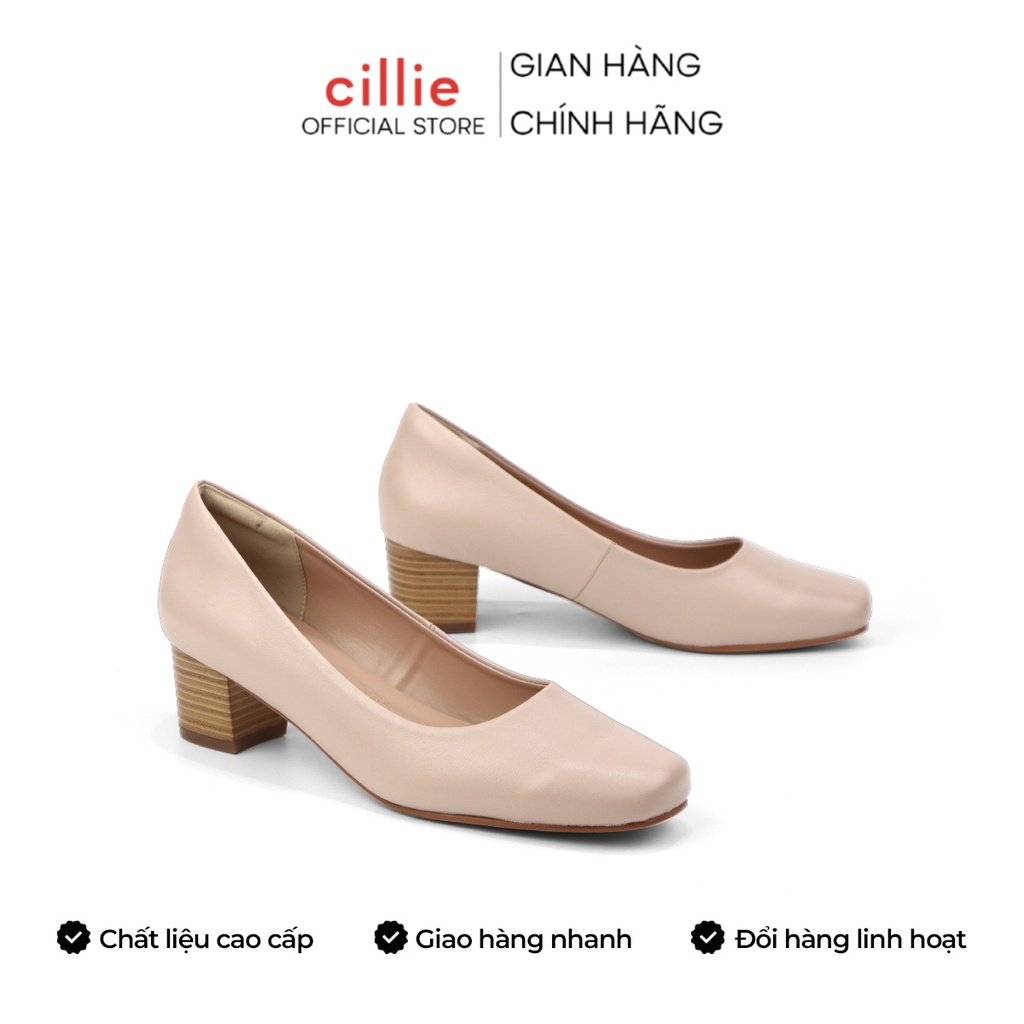 Giày cao gót công sở nữ da thật mũi tròn basic gót trụ cao 5cm đi làm văn phòng MISHO 1006