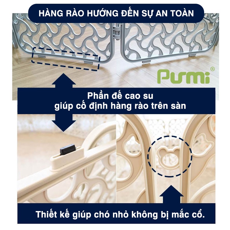 Hàng rào cho chó Purmi cỡ trung 10 tấm nhiều màu, nhập khẩu Hàn Quốc