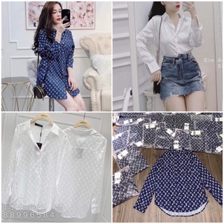 Áo sơ mi 2 màu xanh và trắng hót hít