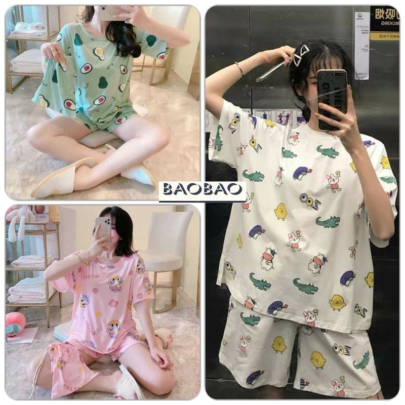 Set Zoo Mặc Nhà Nữ - BaoBao.Clothing [FREESHIP] - Bộ quần short + áo thun nữ cổ tròn chất thun co giãn 4 chiều