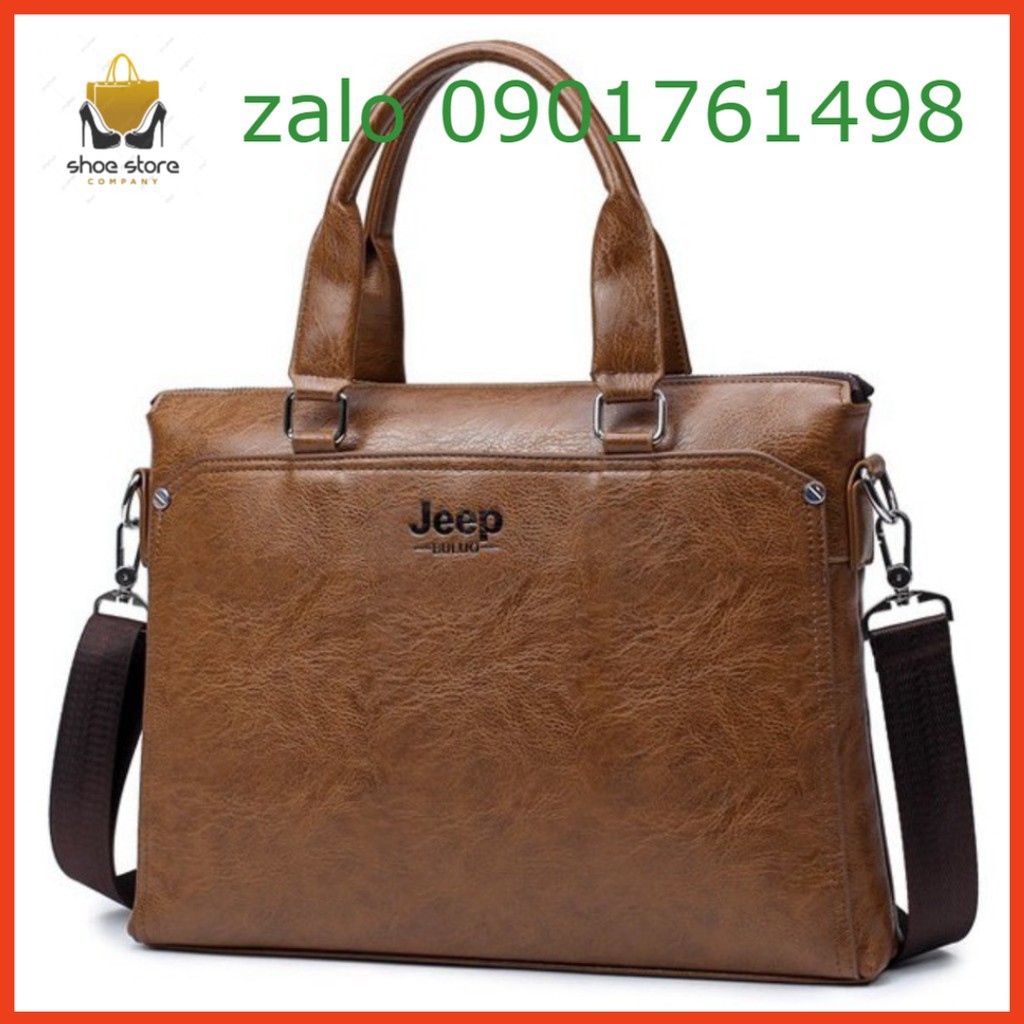 Túi xách cặp da đựng laptop công sở JEEP BULUO 38x28x6cm (Nâu đậm-Nâu sáng-Đen)