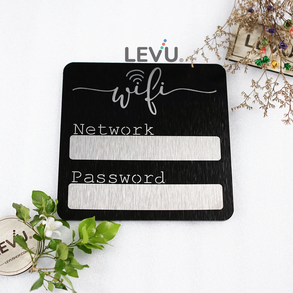 Bảng tên wifi nhôm aluminium đen décor LEVU-ALU13 dán tường trang trí quán