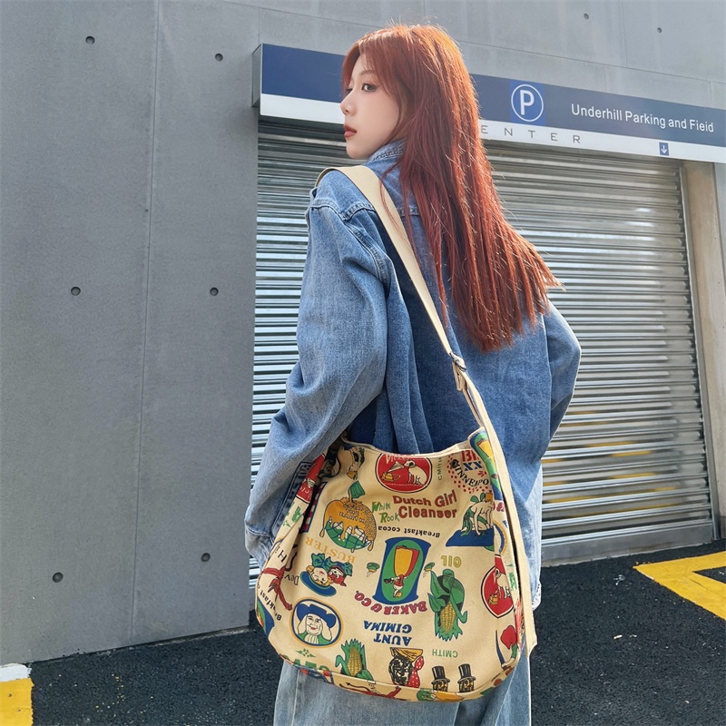 Túi tote PRETTYZYS bằng vải canvas có ngăn chứa lớn phong cách Hàn Quốc thời trang cho nữ 2022