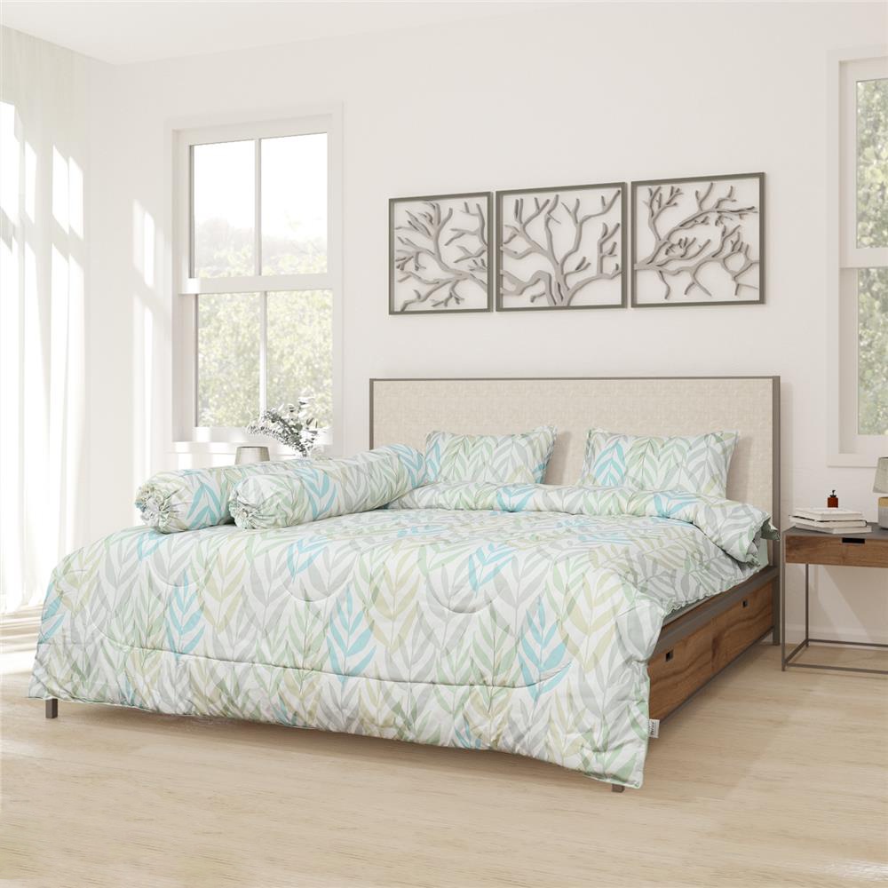 HomeBase HLS Bộ chăn ga giường 6 món bằng Microfiber SEASON W183xD31xH198 Cm màu xanh lá