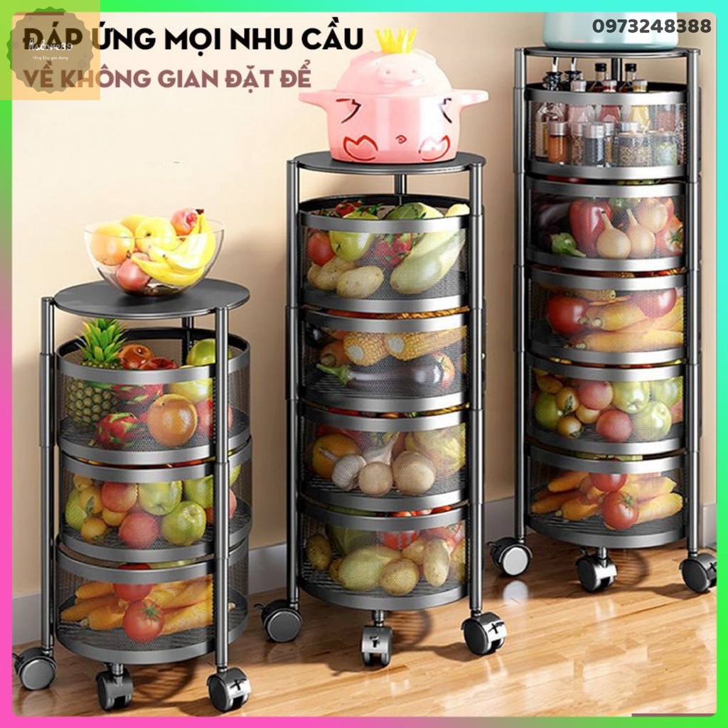 kệ bếp đa năng , kệ xoay tròn nhà bếp đựng rau củ quả có bánh xe 3 4 5 tầng chắc chắn tiện lợi thông minh giá rẻ