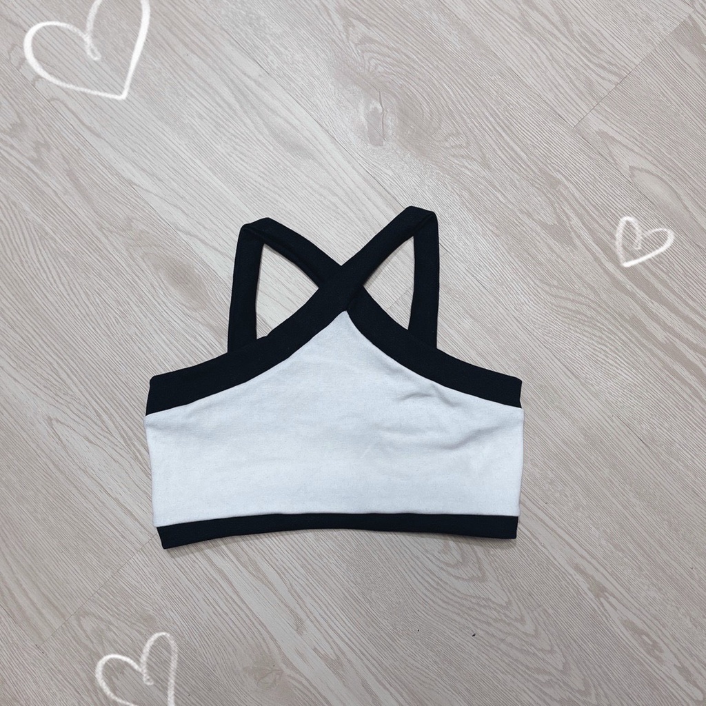Áo thun kiểu nữ dáng croptop chất borip cổ yếm chéo viền màu xinh sexy