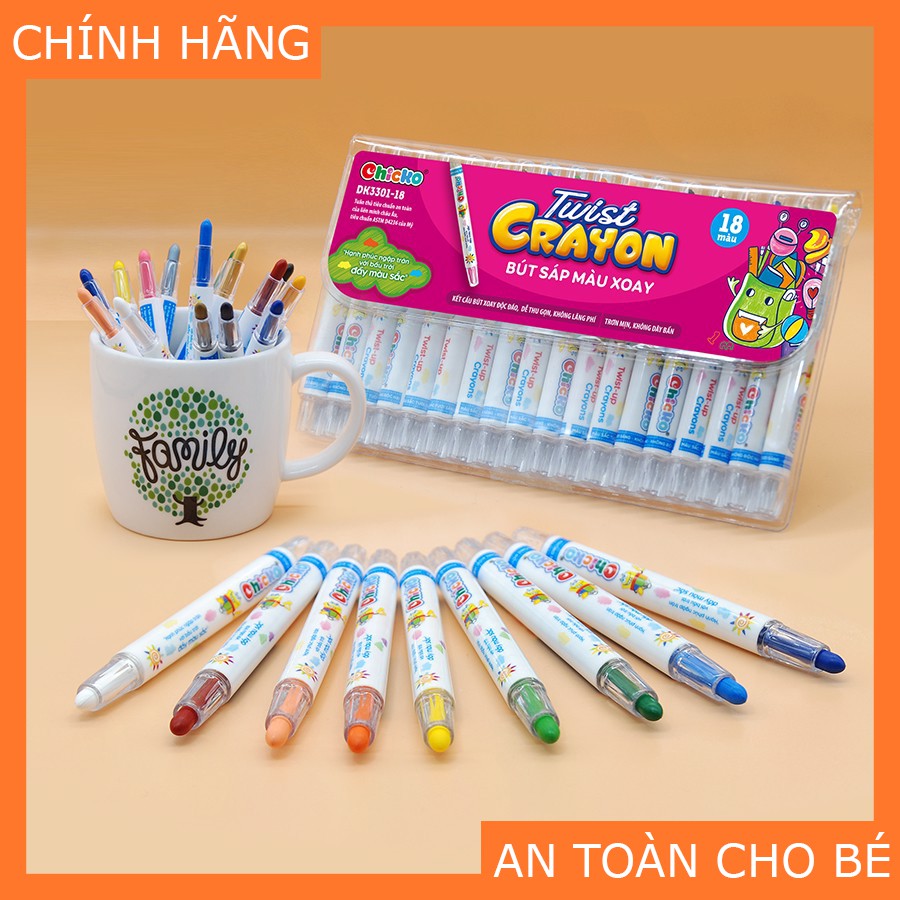 Bút Sáp Màu Twist Crayon DUKA 18 Màu - Túi Nhựa PVC [An Toàn Cho Bé]