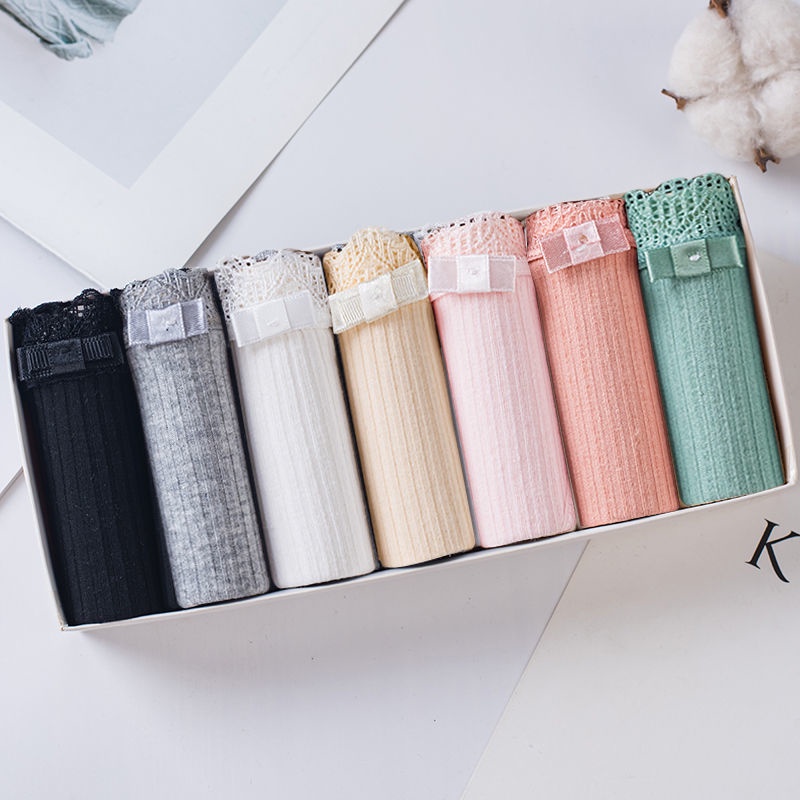 Bộ 7 Quần Lót Cotton Kháng Khuẩn Lưng Vừa Phối Ren Thoáng Khí Cho Nữ Sinh