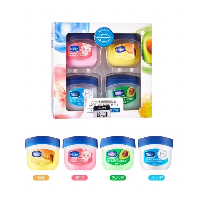 Hộp 4 lọ son dưỡng môi Nicor