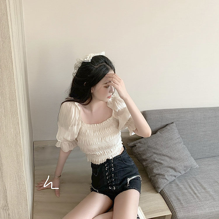 Áo Nữ Tay Ngắn Phối Bèo Thời Trang Thanh Lịch