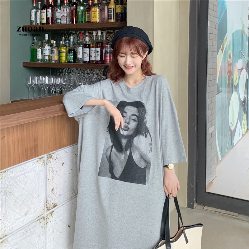 SUXI Váy thun dáng rộng in họa tiết xinh xắn cá tính dành cho nữ