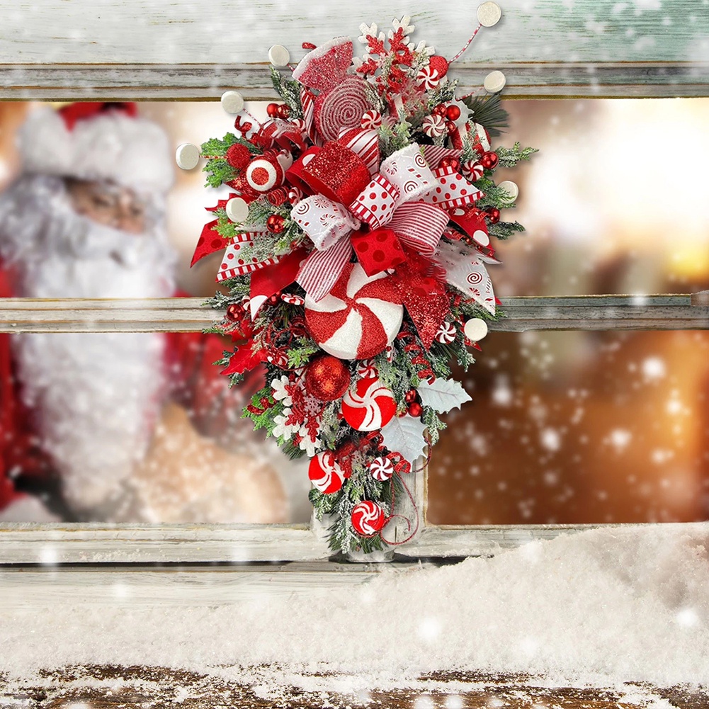 Vòng hoa giáng sinh kẹo úp ngược treo đồ trang trí cửa trước trang trí tường vui vẻ cây thông noel vòng hoa dropshipping