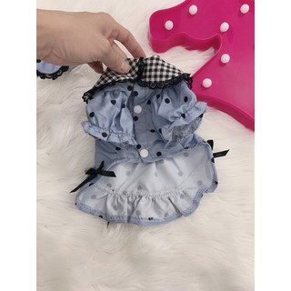 Set đầm chấm bi kèm nơ chó mèo