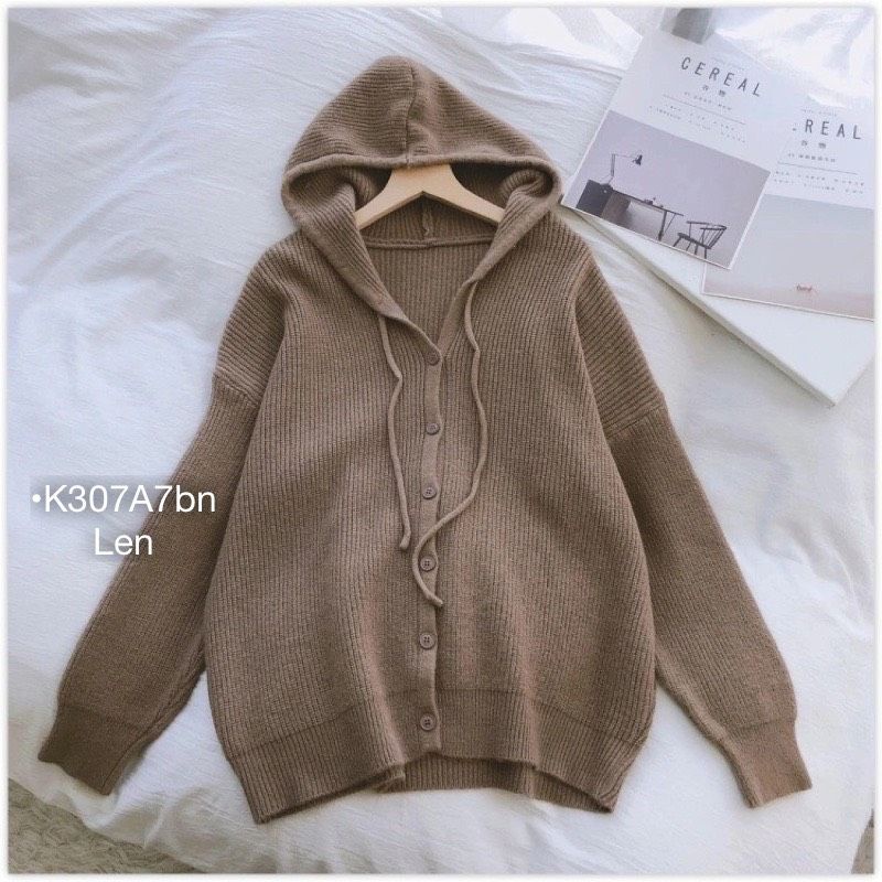 [BIGSIZE] Áo Len Thu Đông Áo Khoác Cardigan Len Nữ Thời Trang Kiểu Khuy Dọc Có Nón Len Qc Dày Dặn Mặc Ấm Nhiều Màu Xinh