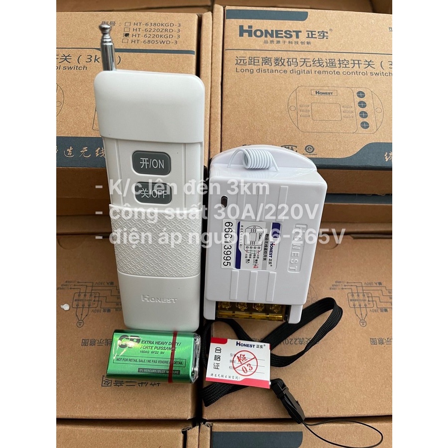 Công tắc điều khiển từ xa 3km Honest HT-6220KGD-3 , HT-6220KGD