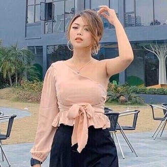 Áo lệch cột nơ eo lệch vai ( Quay clip thậc áo ) hàng phi dày đẹp , vải xấu tặng luôn không bán