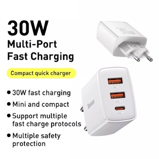 ( Sạc Nhanh 30W Baseus ) Củ sạc nhanh 30W Baseus 3 cổng TypeC/ USB hỗ trợ QC4.0/PD3.0
