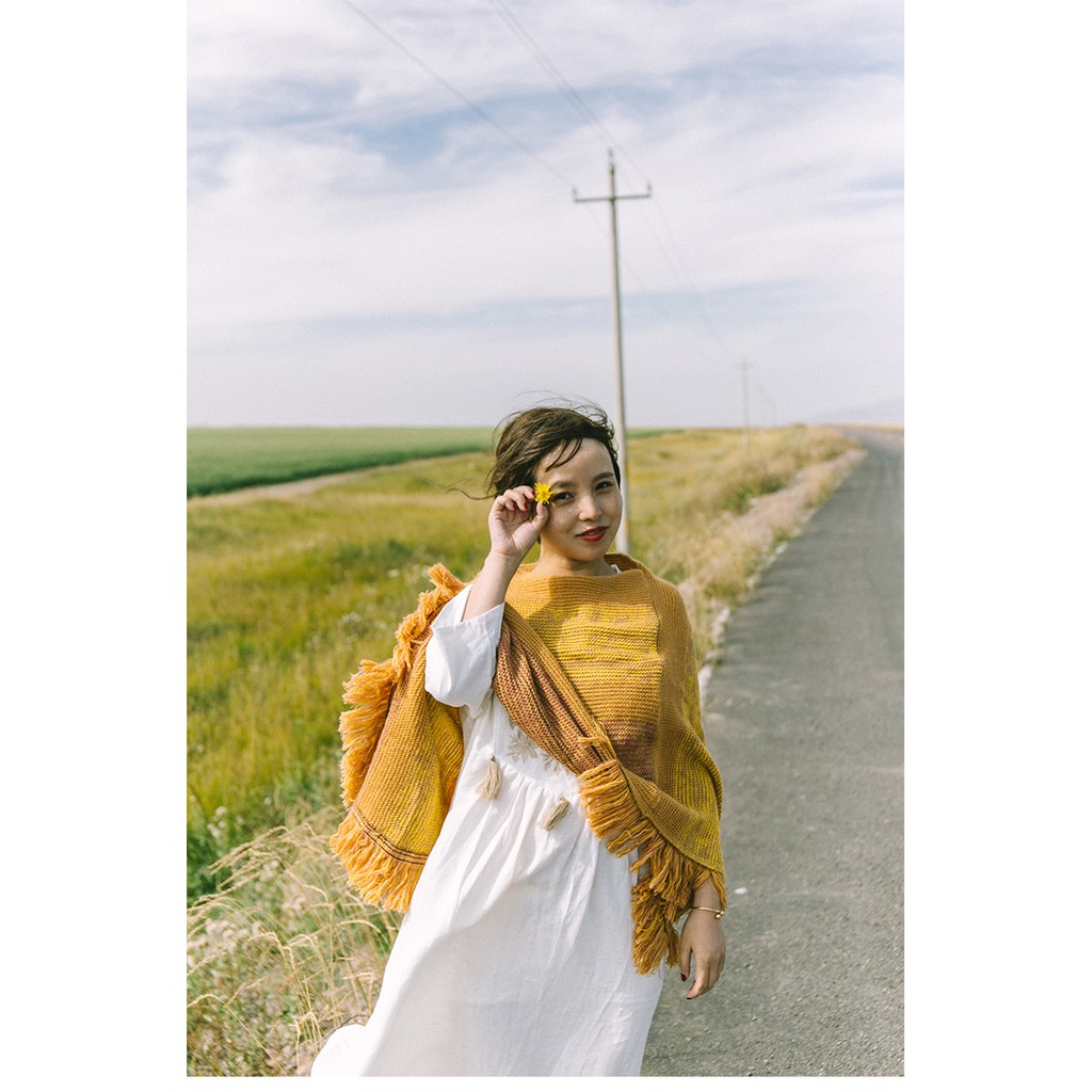 Cardigan len dáng choàng cape tông vàng mù tạt - MS030 (Có ảnh thật) | BigBuy360 - bigbuy360.vn