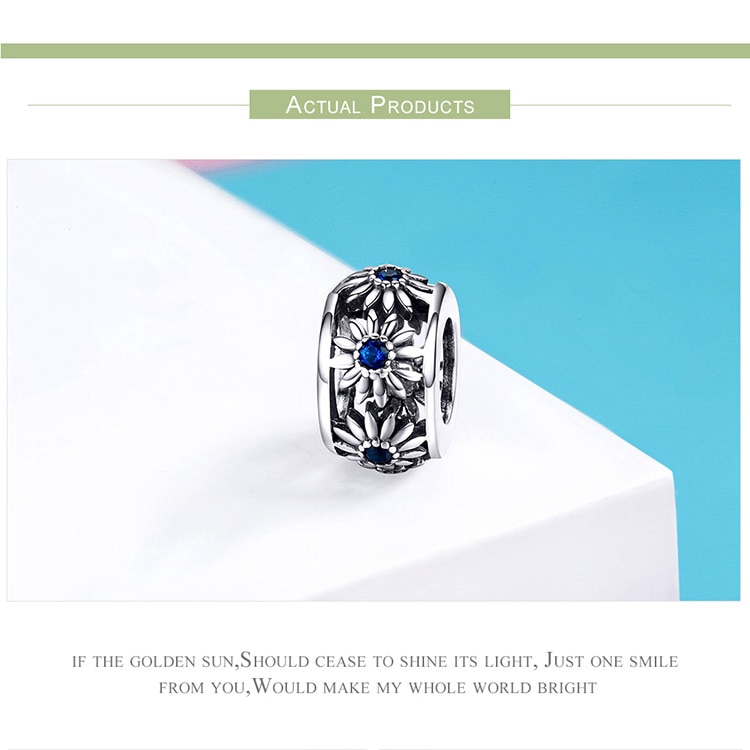 Hạt phụ kiện Bamoer SCC1118 bạc 925 họa tiết hoa cúc để trang trí trang sức thủ công