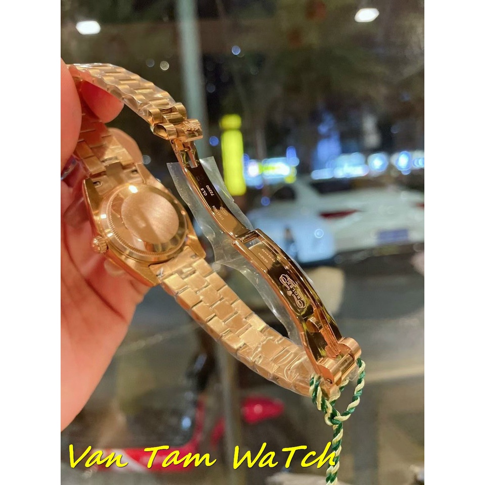 Đồng hồ nữ ROLEX LADY máy Thuỵ Sĩ cao cấp, viền + vạch số đính kim cương nhân tạo, màu vàng gold, dây thép không gỉ