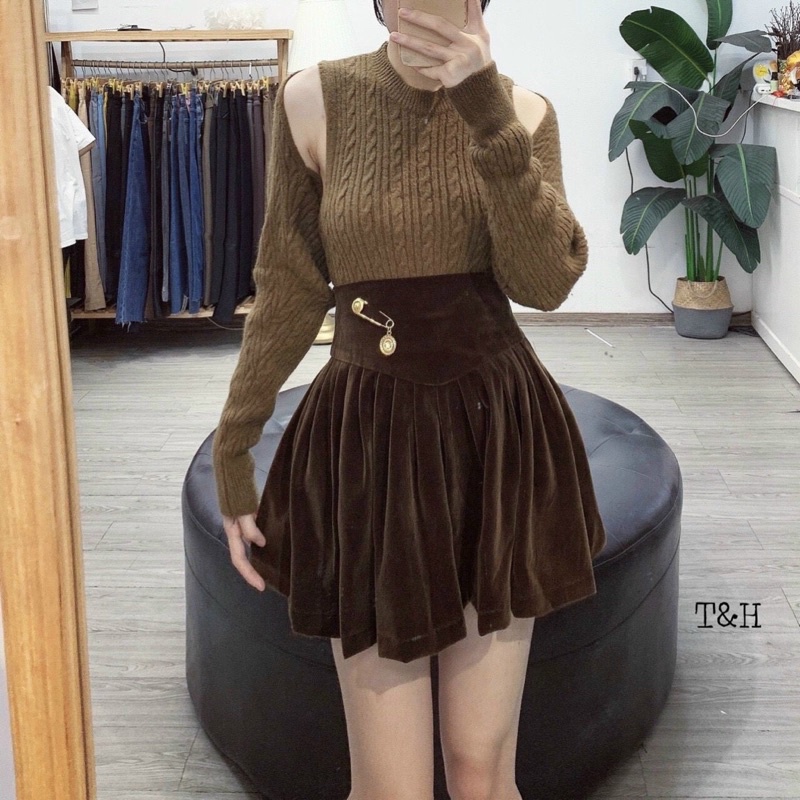 Chân váy nhung hàng đẹp 2 màu