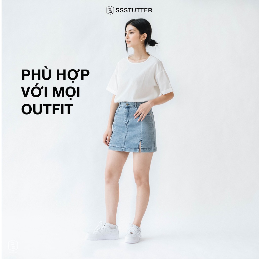 Chân váy denim nữ SSSTUTTER xẻ cạp trẻ trung side skirt