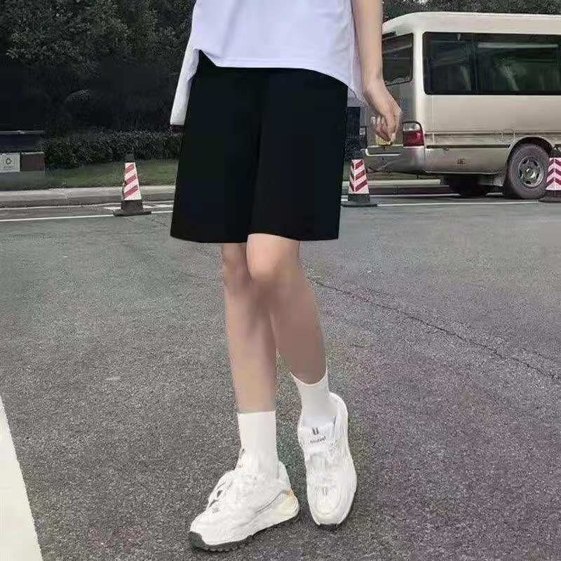 Quần Short Thể Thao Ống Rộng Lưng Cao Màu Đen Phong Cách Hàn Quốc Thời Trang Mùa Hè Trẻ Trung Cho Nữ